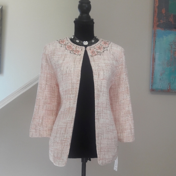 Alfred Dunner Jackets & Blazers - Alfred Dunner/ Pink/Embellished/Tweed Swing Jacket